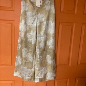 NWT Commense Beige/Cream Floral Wide Leg Pants Sz XS